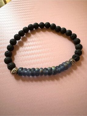 Genuine Black Lava Rock Beaded oil diffuser Bracelet by Silverskylight